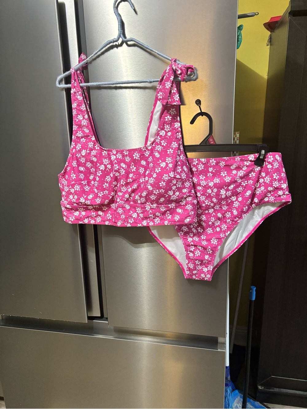 Pink Floral Tie-Shoulder Bikini Set